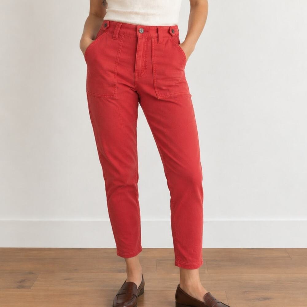 Pistola Size 25 Red Utility Pants High Rise Cropped Straight Leg Cargo Pocket